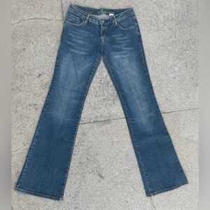 bebe VINTAGE RHINESTONE SZ 28 WIDE LEG FLARE DENIM JEAN USA POCKETS BELT LOOPS